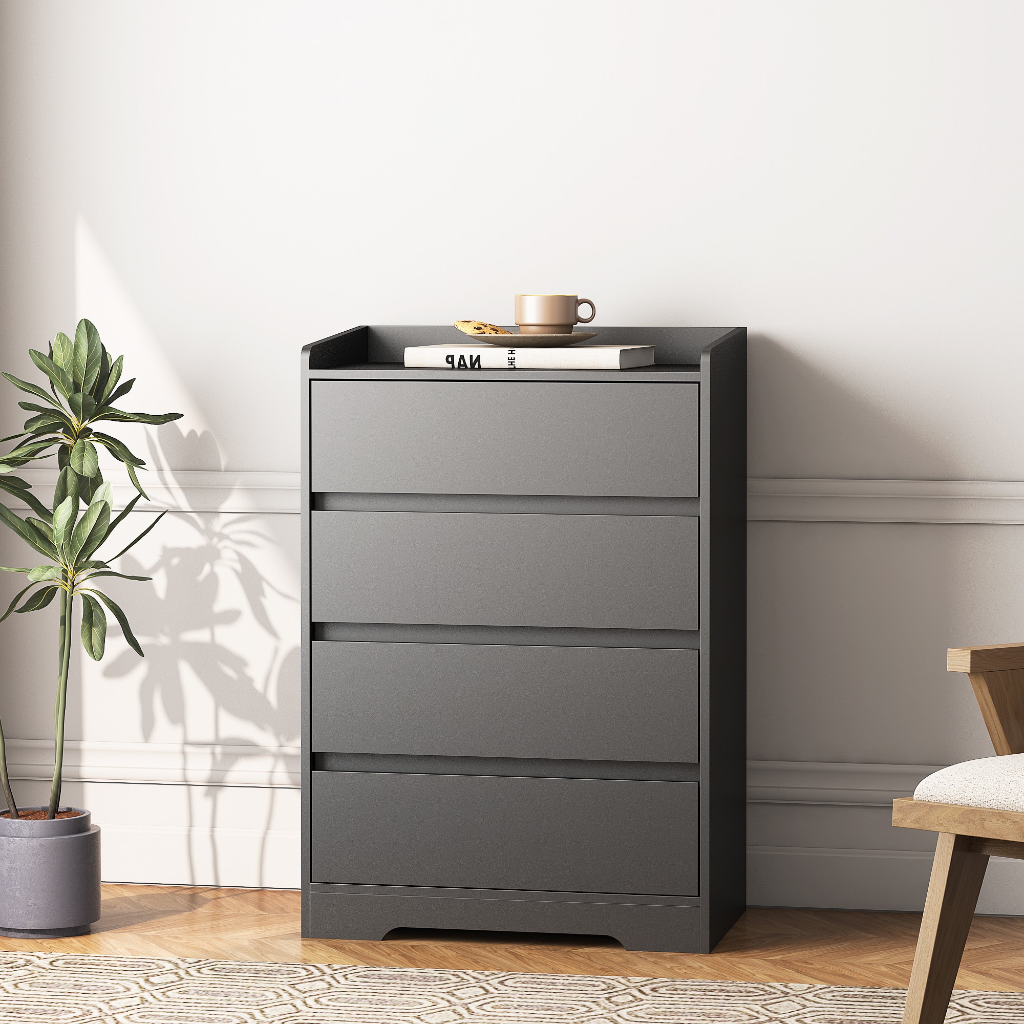 Forest'nSky - Wood 4 drawer 25.59 in. Wide Chest of Drawers with Sturdy Frame for Living Room - Black