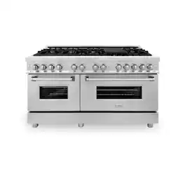 ZLINE - 60" Legacy Dual Fuel Range w/ 9 Burner Gas Cooktop and 2 Electric Convection Ovens (RA60) - Stainless Steel