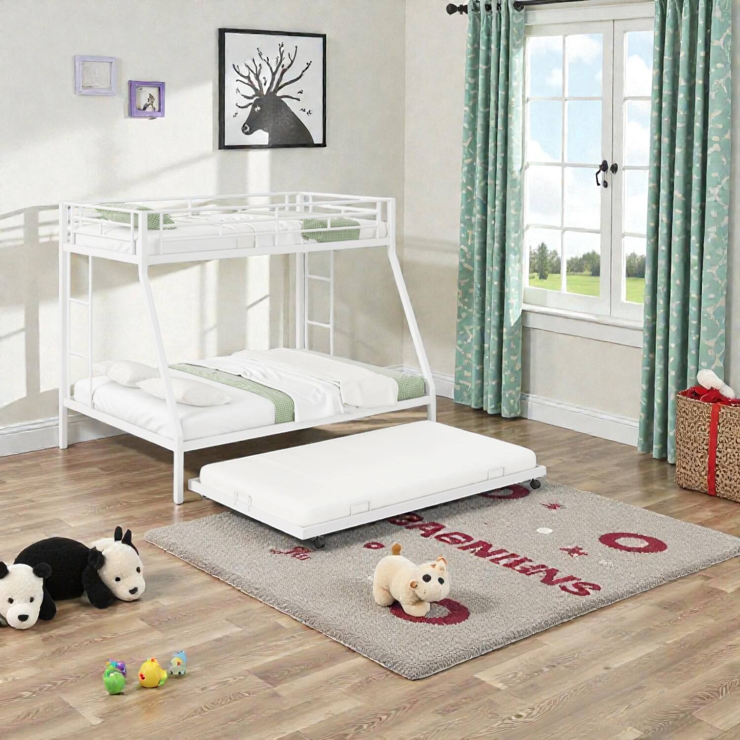 Front. Hivvago - Convertible Twin-Full Bunk Bed with Rolling Trundle for Guests - White.