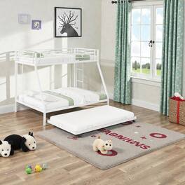 Hivvago - Convertible Twin-Full Bunk Bed with Rolling Trundle for Guests - White