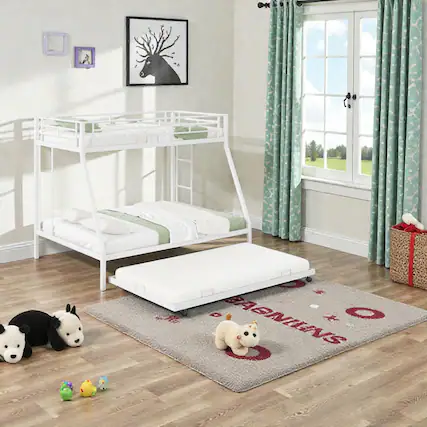 Front. Hivvago - Convertible Twin-Full Bunk Bed with Rolling Trundle for Guests - White.