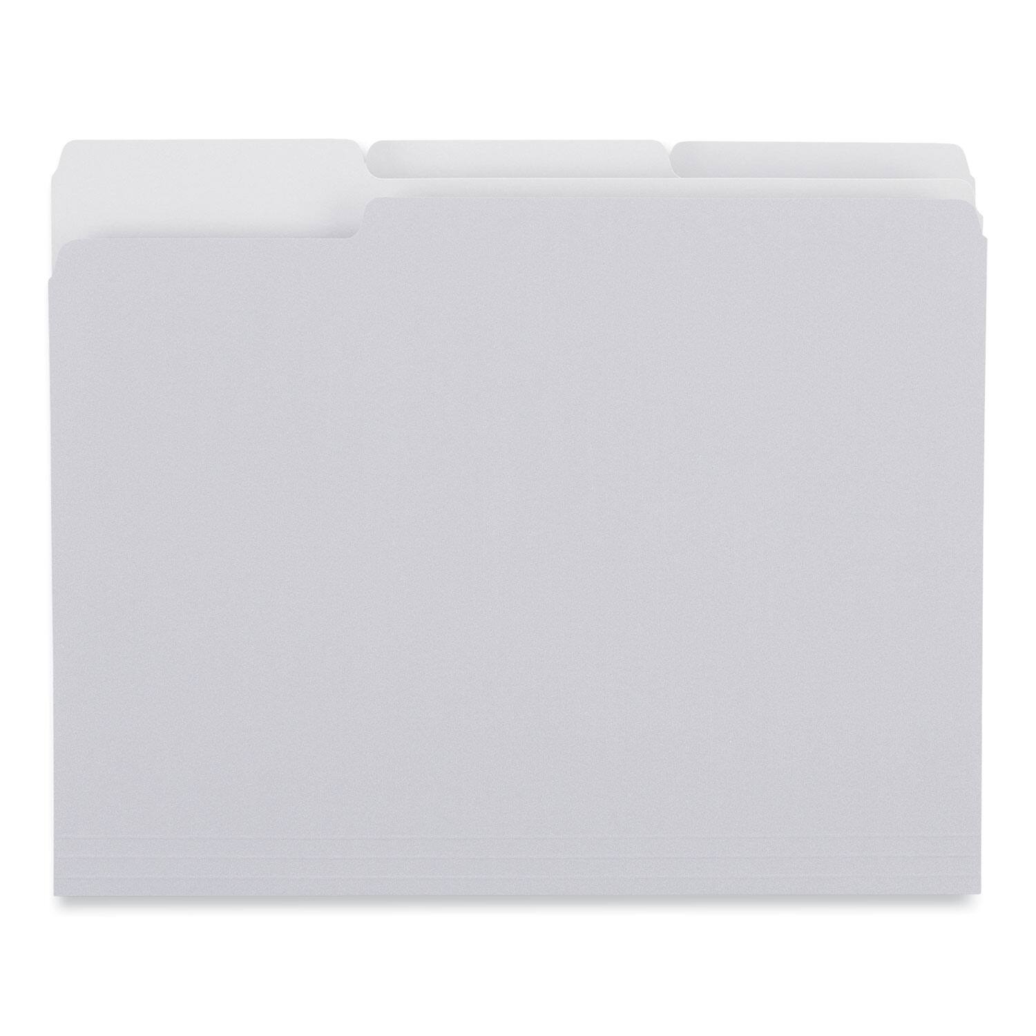 Back. Universal - Top Tab File Folders, 1/3-Cut Tabs: Assorted, Letter Size, 0.75" Expansion, Gray, 100/Box.