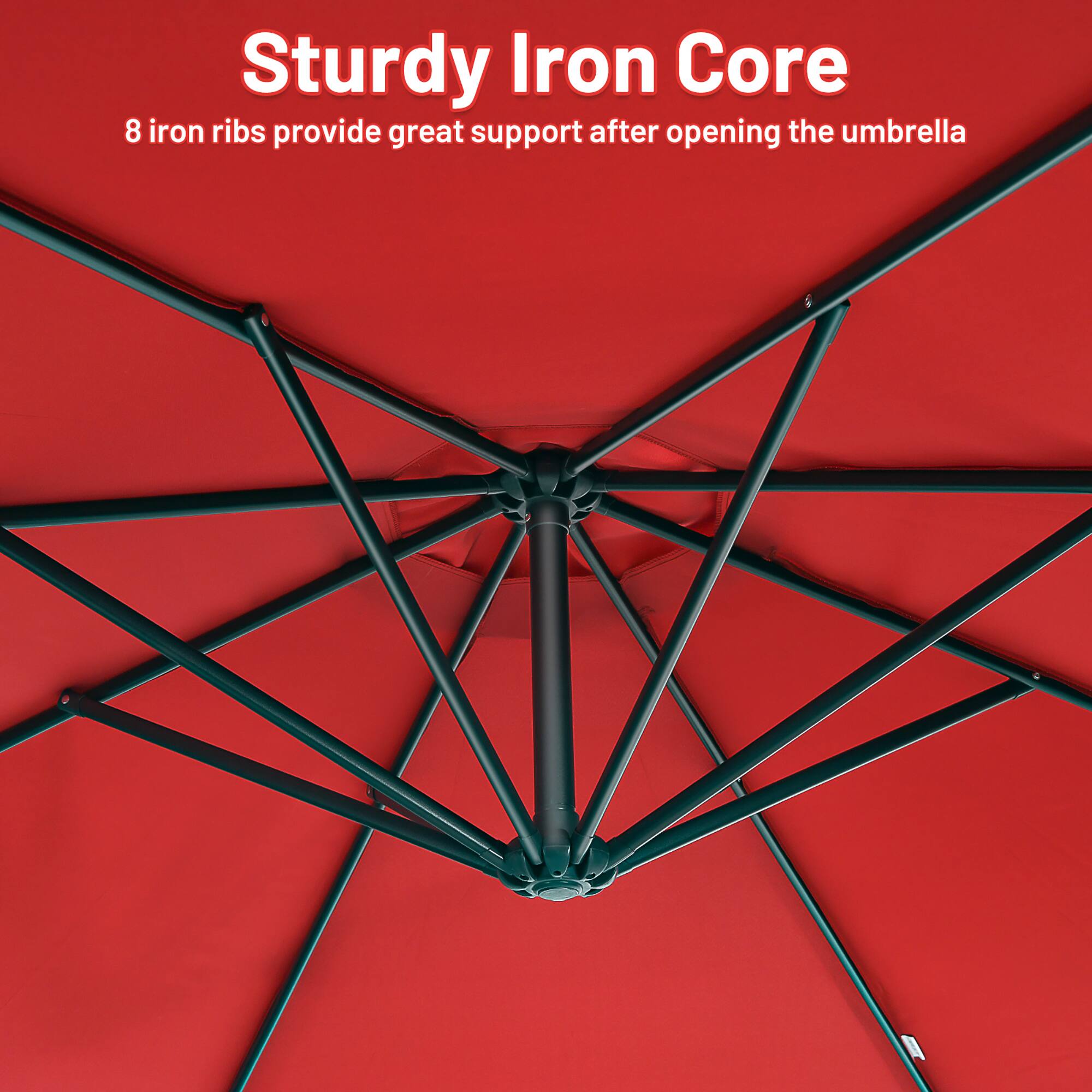 Sturdy Iron Core  
8 iron ribs provide great support after opening the umbrella