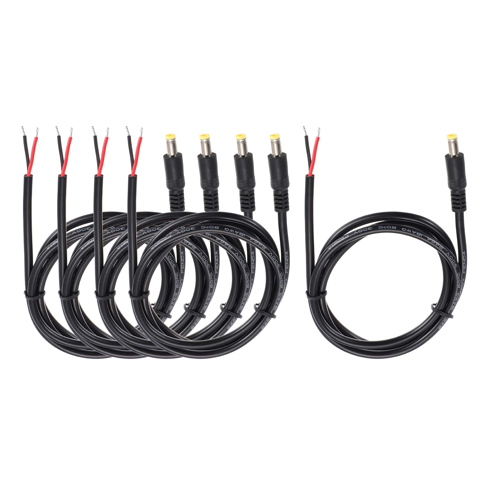 Unique Bargains - 5pcs DC Power Pigtails Cable, 5.5x2.5mm Male to Bare Wire, 100cm, for PC, Laptop, Toys, Cellphone, Electronic Device - Black