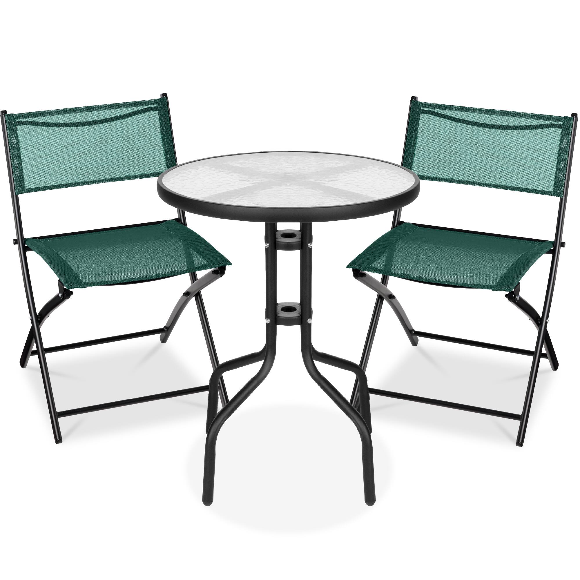 Best Choice Products - 3-Piece Patio Bistro Dining Furniture Set w/ Glass Tabletop, Folding Chairs - Dark Green