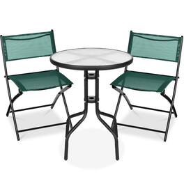 Best Choice Products - 3-Piece Patio Bistro Dining Furniture Set w/ Glass Tabletop, Folding Chairs - Dark Green