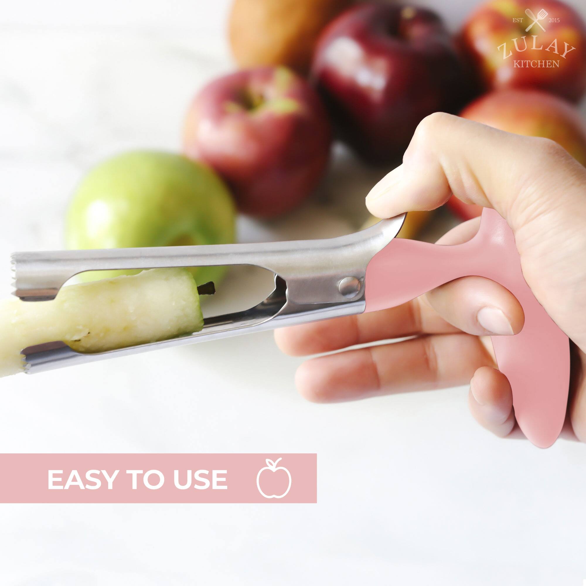 Back. Zulay Kitchen - Zulay Kitchen Premium Apple Corer Tool - Ultra Sharp, Stainless Steel, Serrated Blades for Easy Coring - Pink.