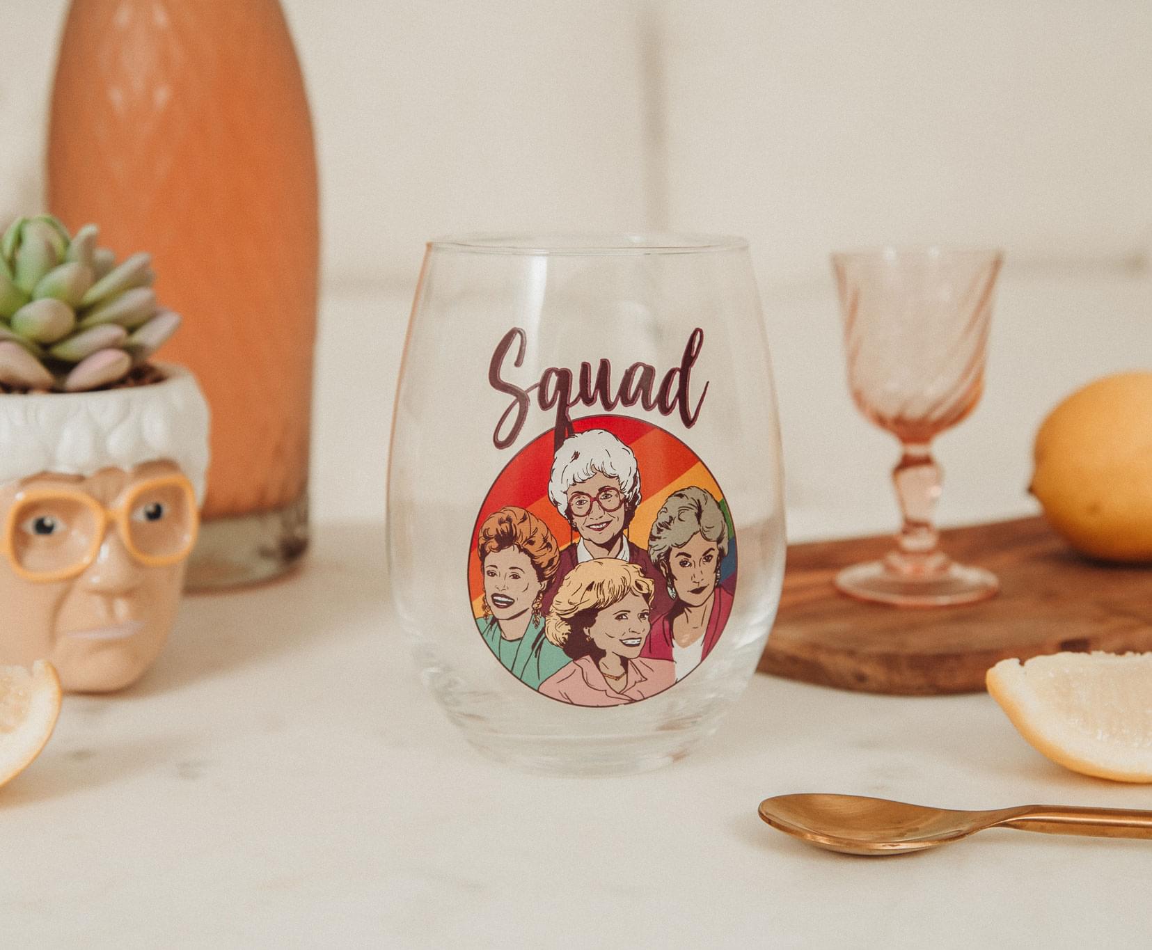 Alt View 1. Silver Buffalo - The Golden Girls Rainbow "Squad" Teardrop Stemless Wine Glass | Holds 20 Ounces - Purple.