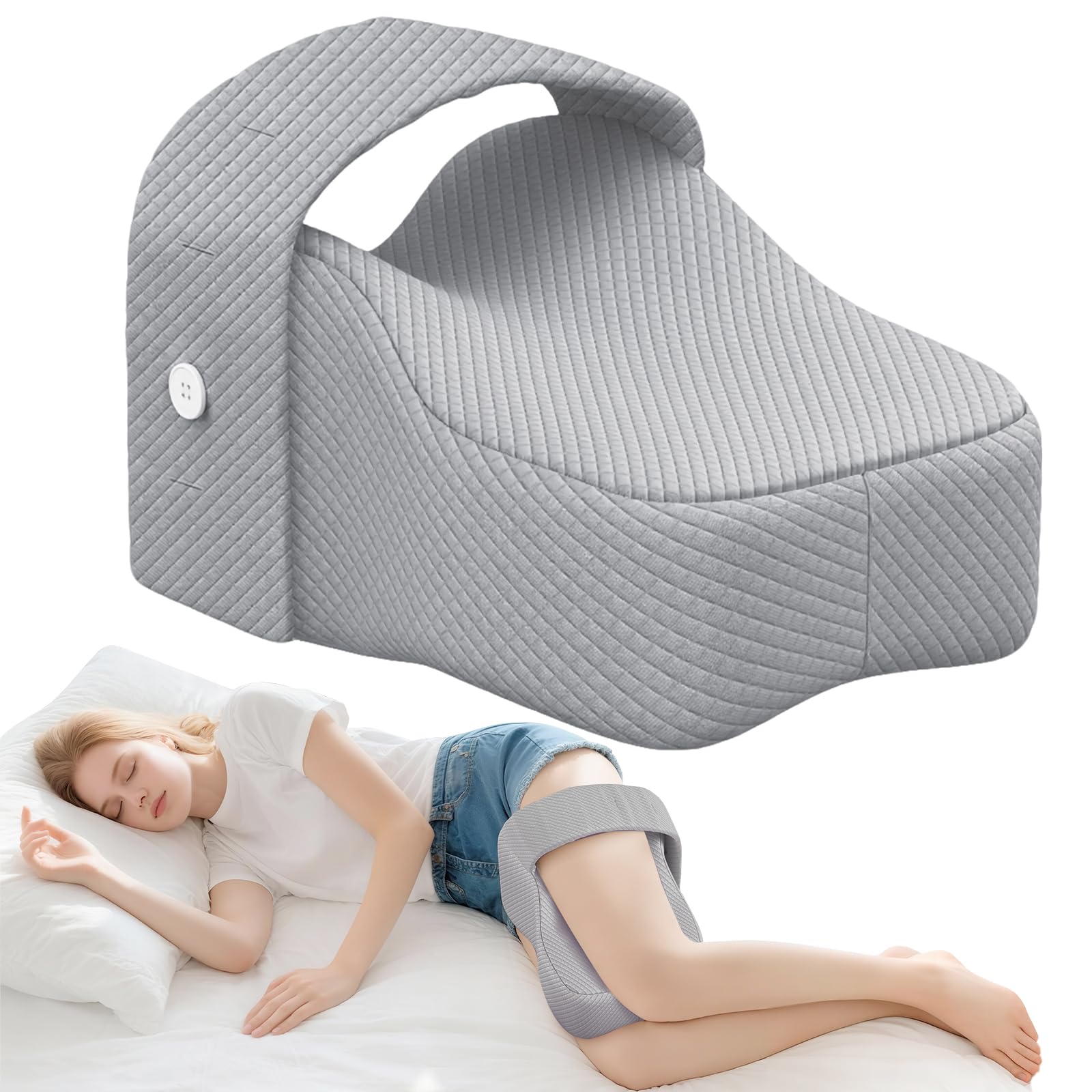 Front. Hirose Alice - Pillow For Side Sleepers With Adjustable Strap - Memory Foam Leg Cushion Comfortable Sleeping Support & Joint - Gray.