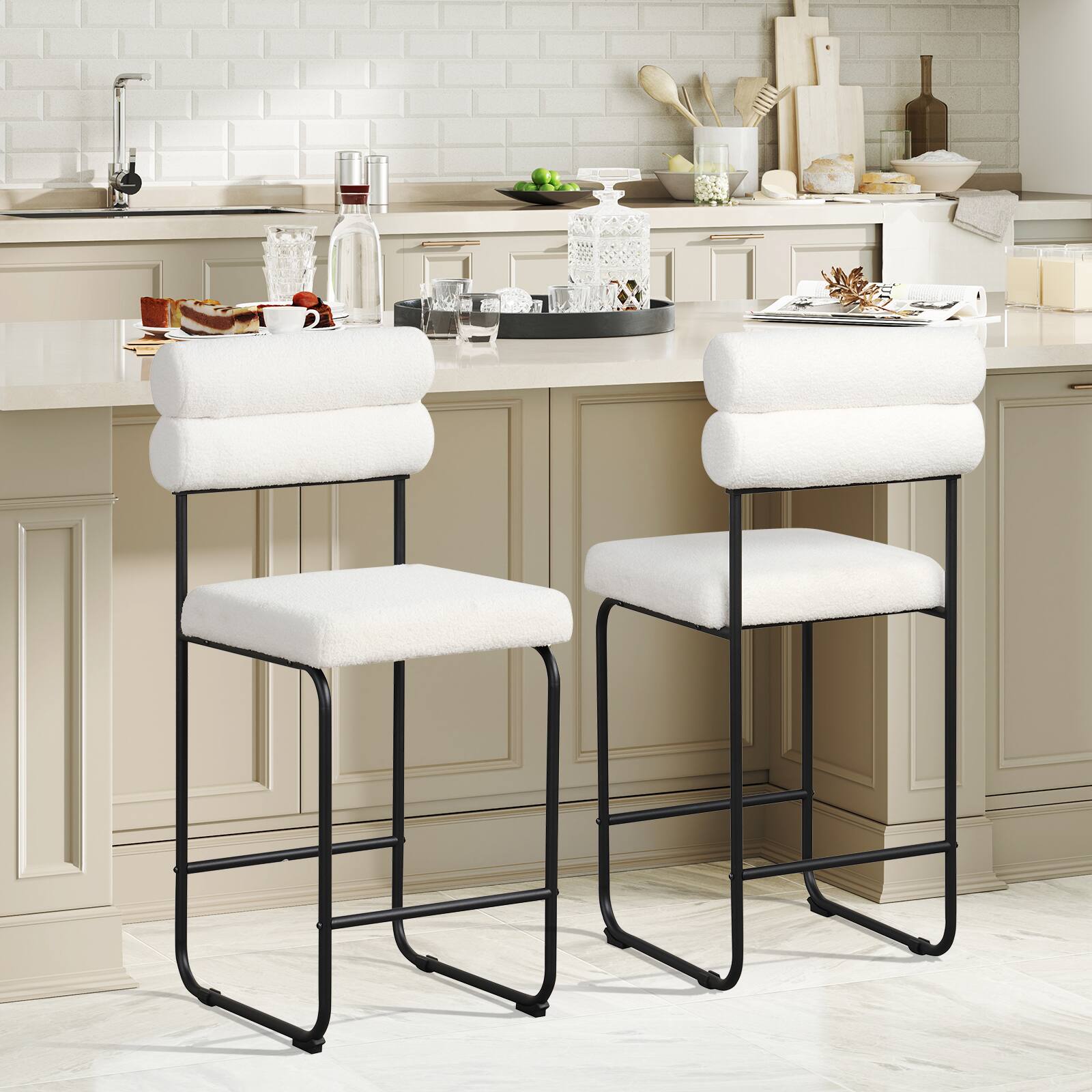 Alt View 1. Gymax - Gymax Set of 2 Counter Height Bar Stools 26'' Counter Stools w/ Metal Frame & Footrest White & Black - White, Black.