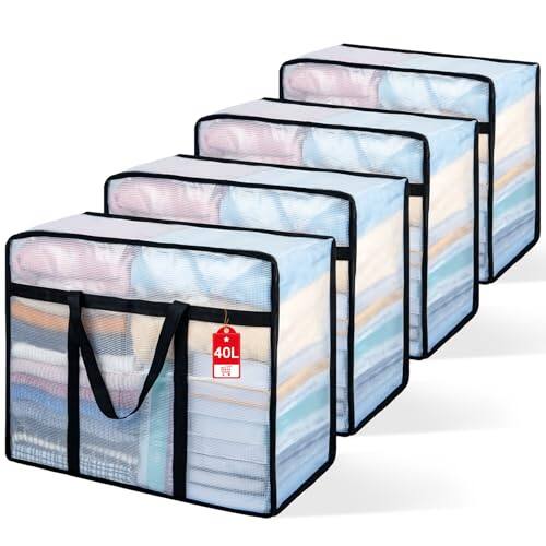 Front. DORLUKFU - 4 Pack Clear Blanket Storage Bags, Plastic Comforter Clothes Storage Bags Underded Moving Bags Closet Organizers and - ‎Clear.