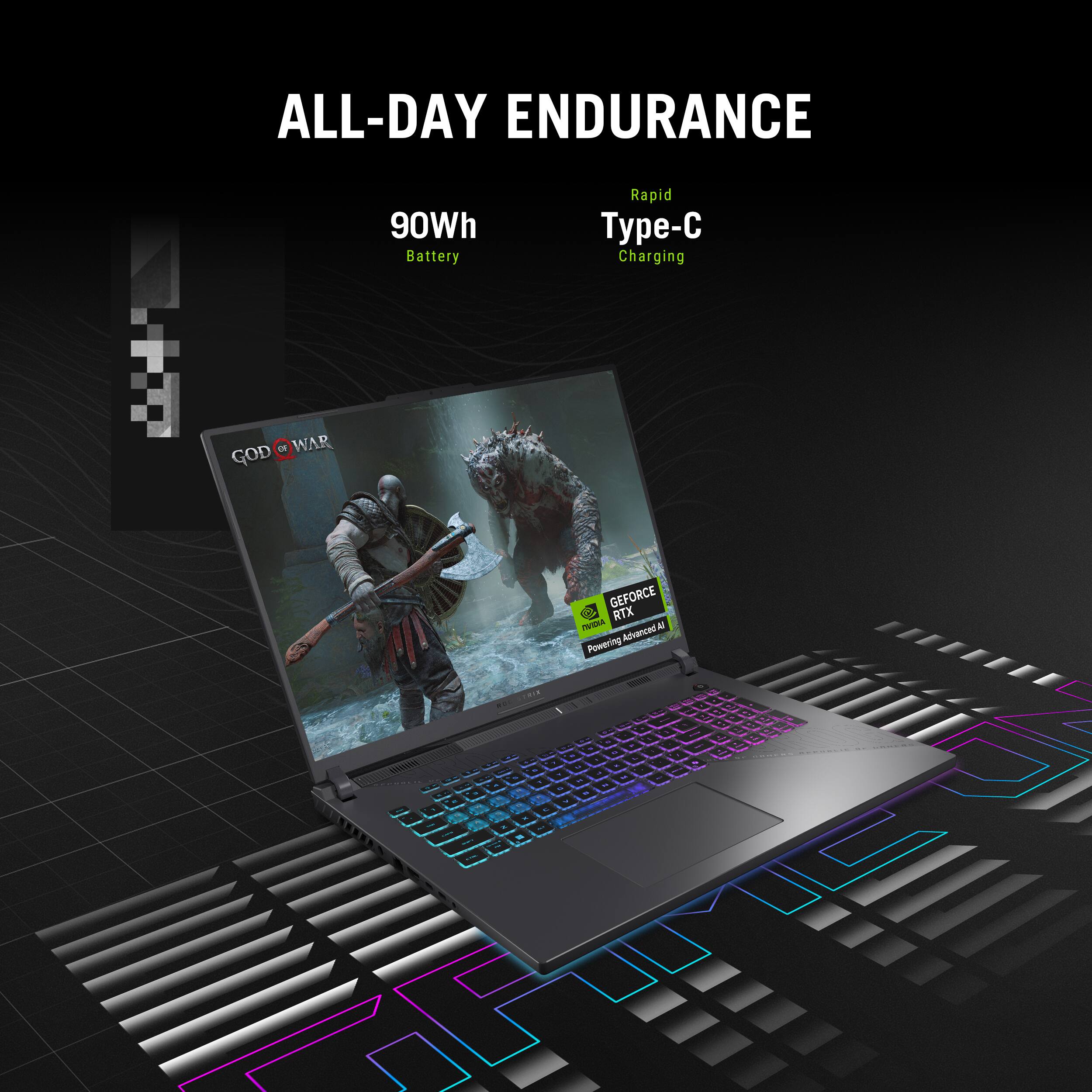 ALL-DAY ENDURANCE

90Wh Battery

Rapid Type-C Charging

GEFORCE RTX

Powering Advanced AI