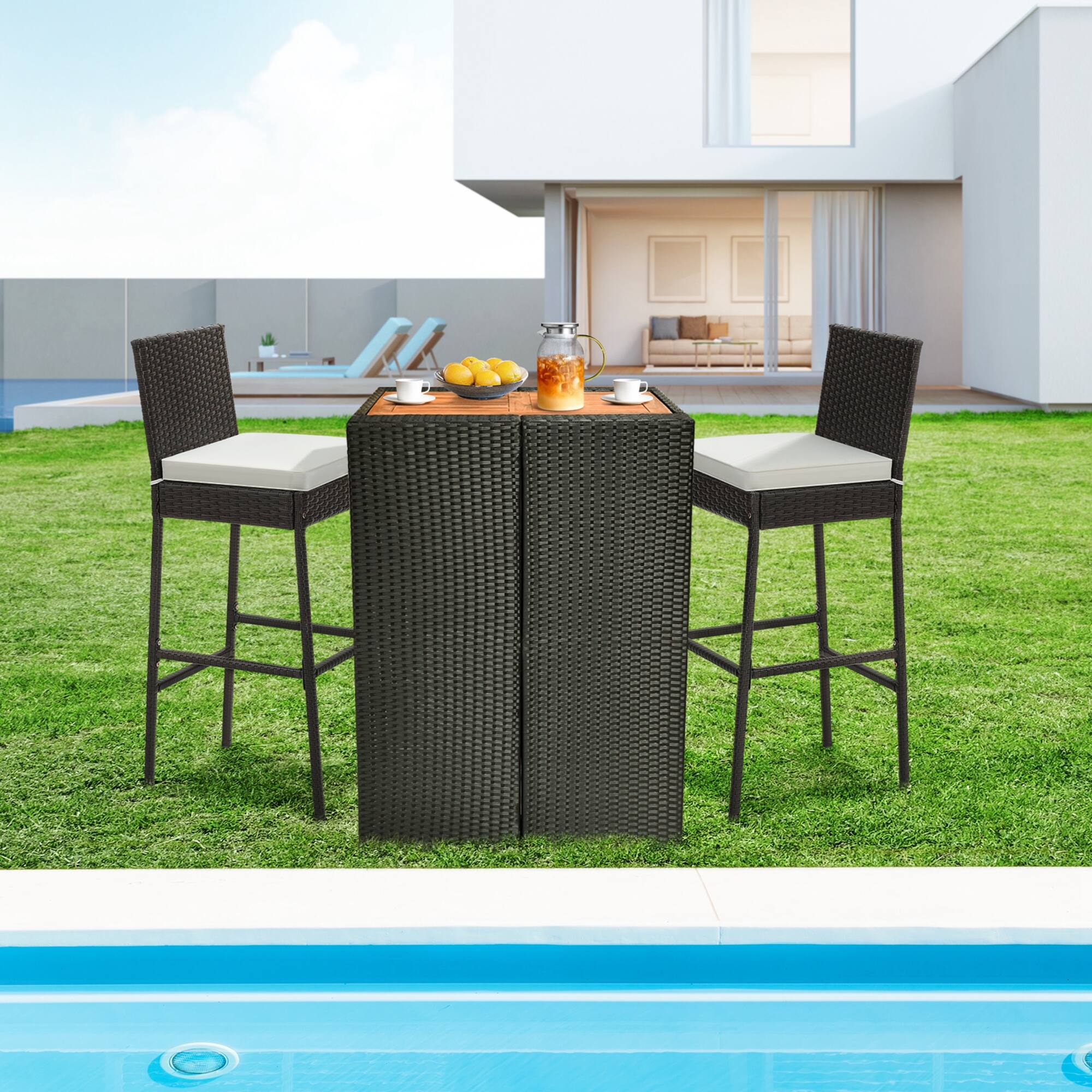Alt View 1. Costway - Costway 4 PCS Patio Wicker Barstools Bar Height Chairs with Cushions Backyard - Brown,Off White.