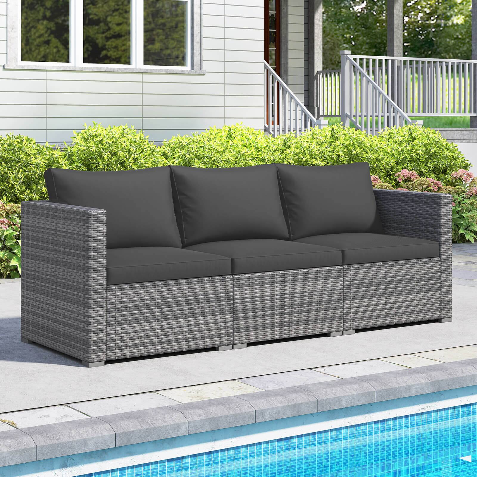 Alt View 4. Costway - Costway 3PCS Patio Sectional Sofa Set, PE Rattan Modular Couch Furniture Set with Cushions - Black + Mix Gray.