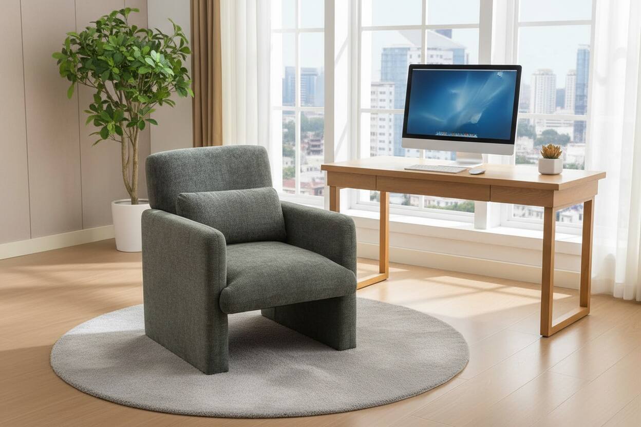 Alt View 4. Forest'nSky - Modern Office Chair in White Boucle Fabric - Upholstered Ergonomic Armchair for Desk & Lounge,Antique Green - Antique Green.