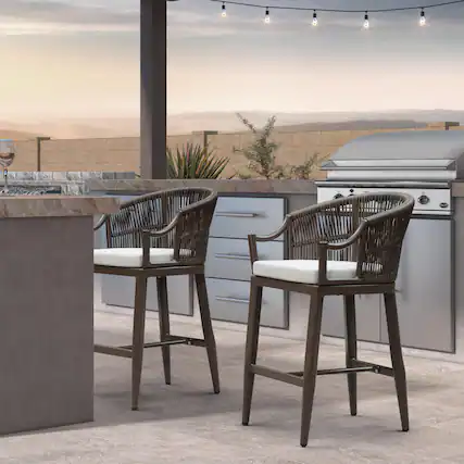 Front. PURPLE LEAF - Patio Counter Height Set of 2 Outdoor Rattan Chairs with Back Modern Aluminum Woven Barstools for Garden Indoor Kitchen - Coffee-Counter Stool.