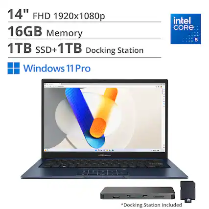 14" FHD 1920x1080p
16GB Memory
1TB SSD + 1TB Docking Station
Windows 11 Pro
Intel Core 5
*Docking Station Included