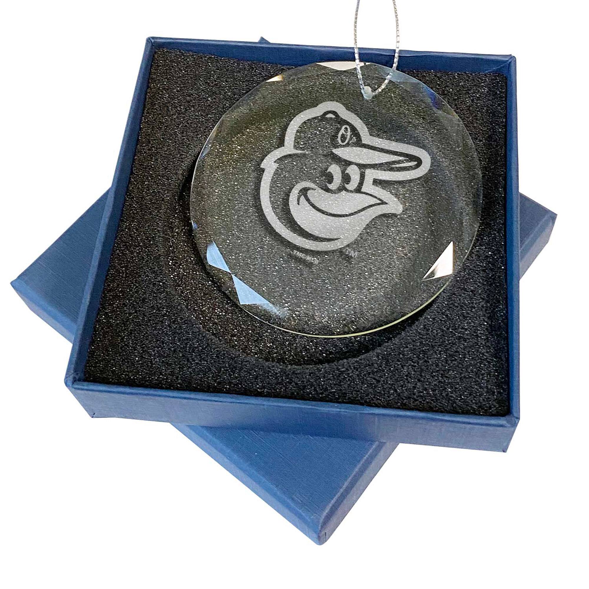 Front. The Memory Company - Baltimore Orioles 3.25'' Laser Engraved Glass Ornament - Multicolor.