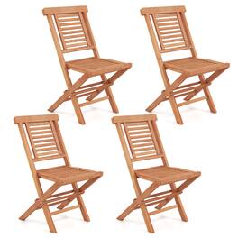 Costway - 4PCS Outdoor Dining Chairs Teak Wood Folding Patio Chairs with X-Shaped Support - Natural