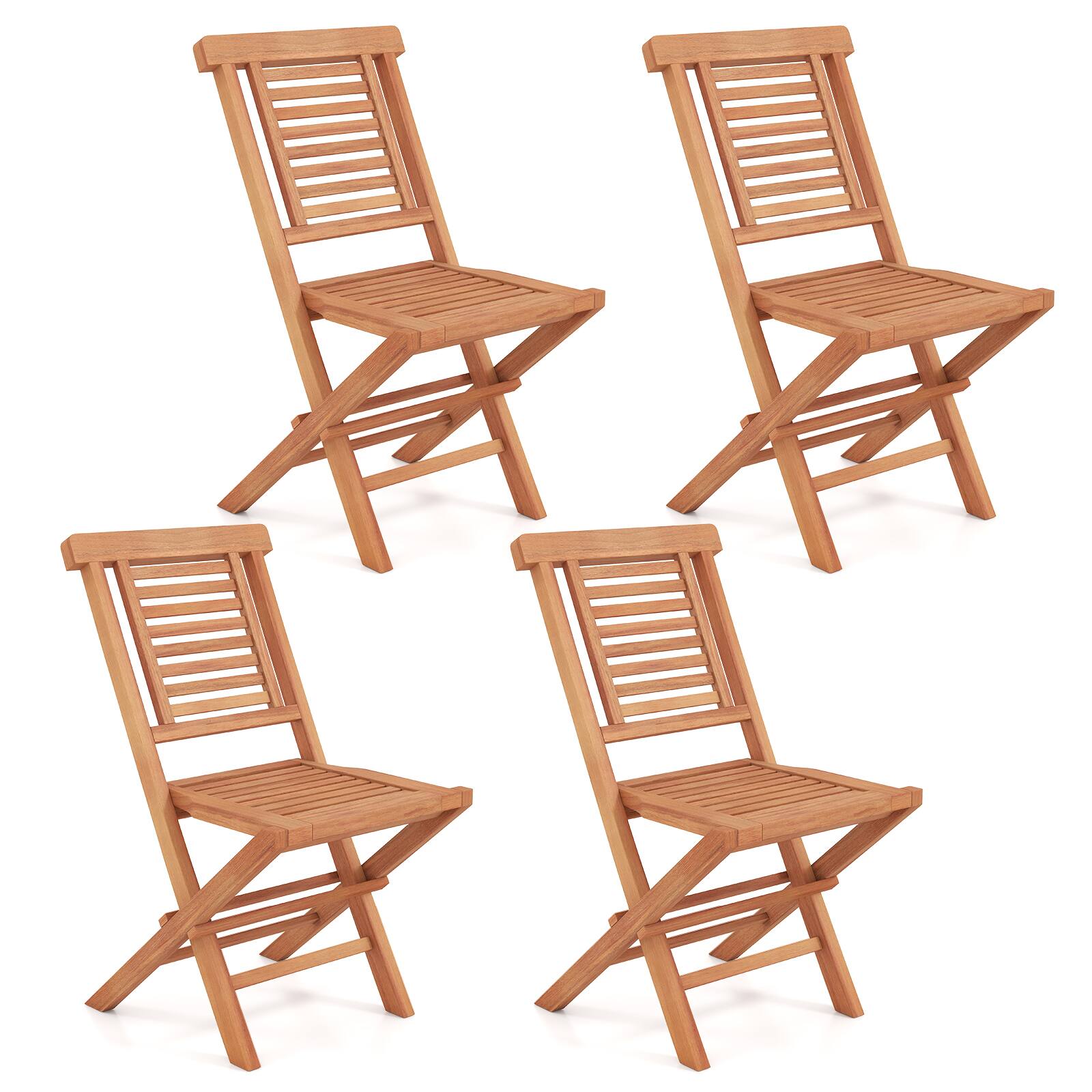 Front. Costway - Costway 4PCS Outdoor Dining Chairs Teak Wood Folding Patio Chairs with X-Shaped Support - Natural.