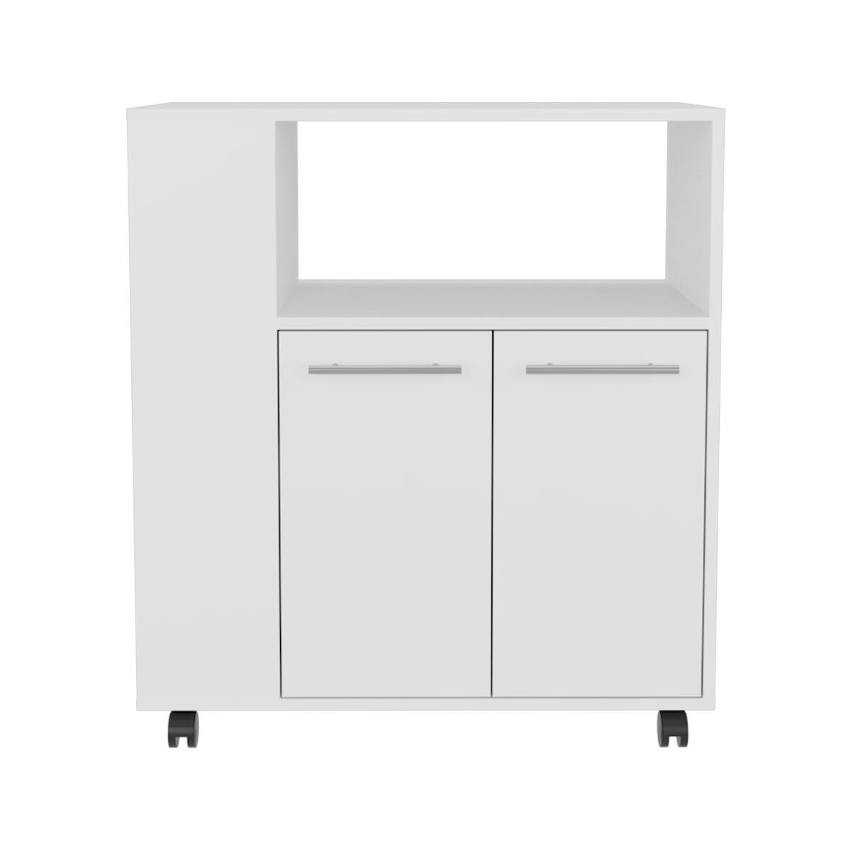 Alt View 2. Loheer - Loheer White Kitchen Base Cabinet Microwave Stand with Storage and Side Shelves - White.