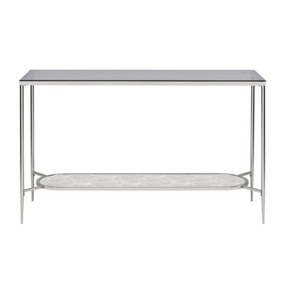 Alt View 1. Manhattan Lane - Sofa Table with Textured Obround Shelf - Silver.