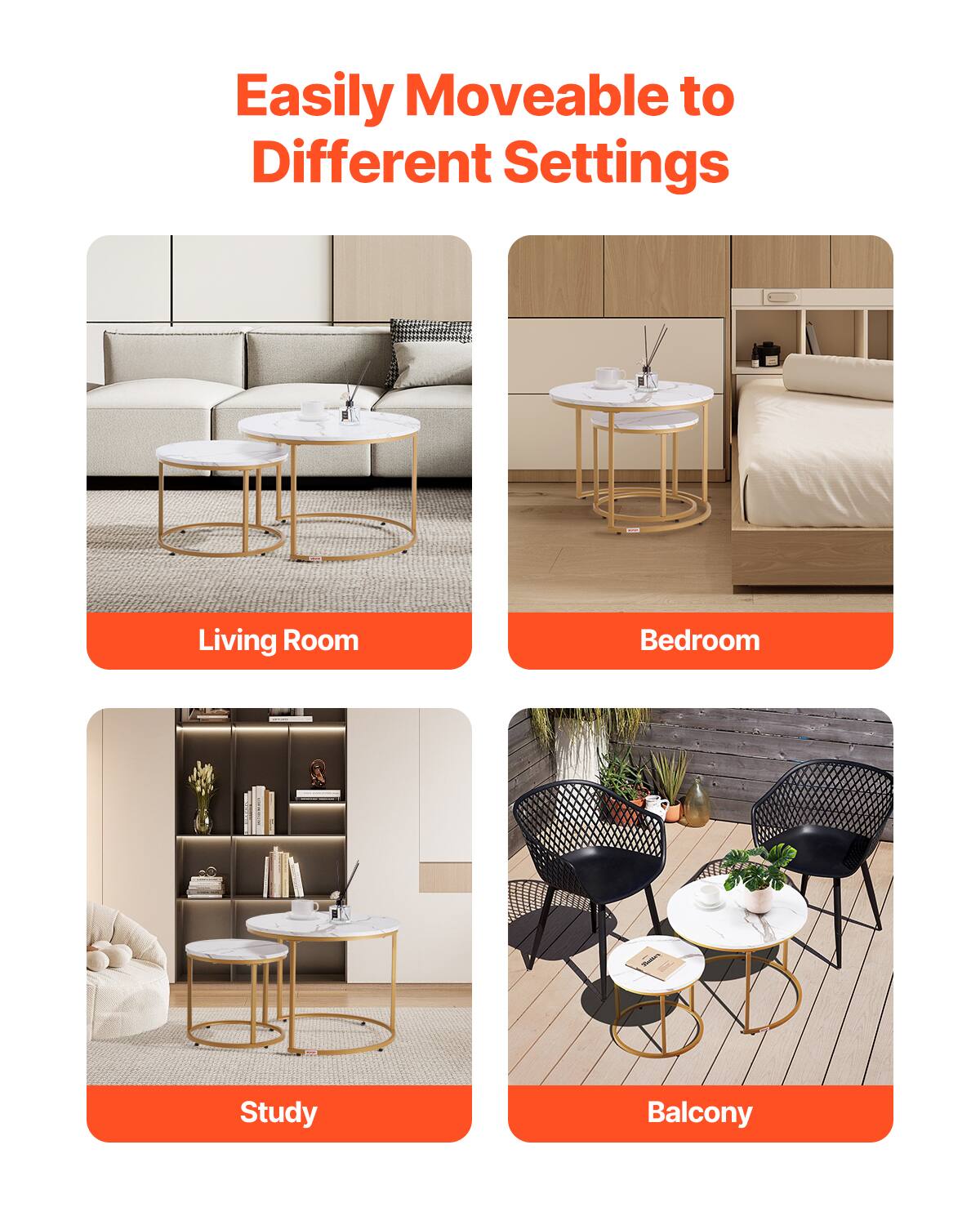 Easily Moveable to Different Settings

Living Room
Bedroom
Study
Balcony