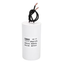 Unique Bargains - 100uF CBB60 Running Capacitor, AC 250V 2 Wires 50/60Hz Cylinder 100x55mm for Water Pumps, Washing Machines - White