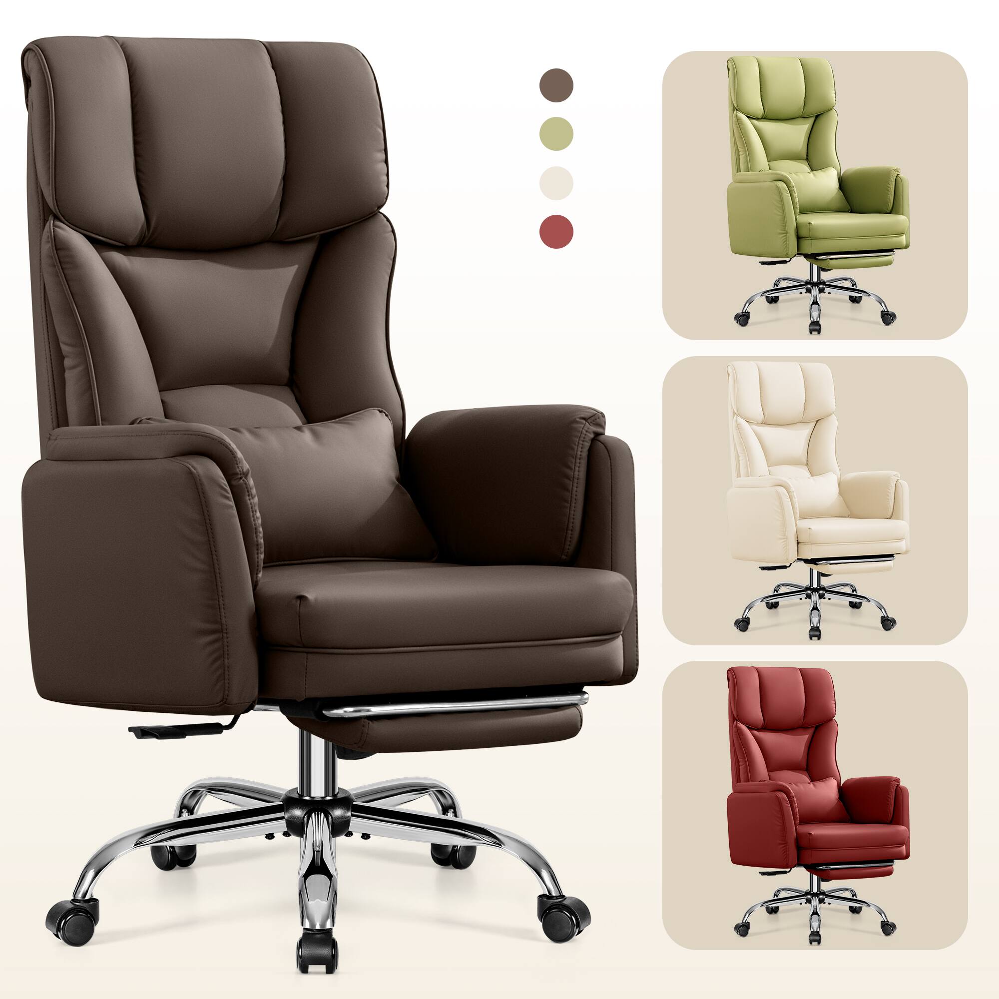 Alt View 5. KERDOM - Ergonomic Big Office Leather Chair with Expandable Arms, Reclining Cross Legged Chair with Footrest Wide Seat for Gaming - Brown.