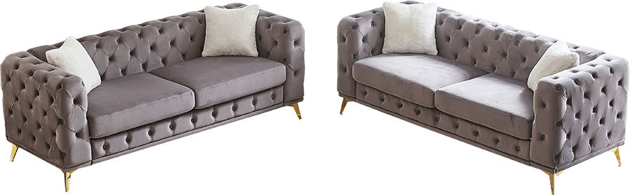 Alt View 4. Trinkets Crazed - Chesterfield Sofa Set Of 2 For Living Room,Modern 3-Seater Sofa Couch With Button Tufted,Upholstered Deep Seat Couch - Gray.