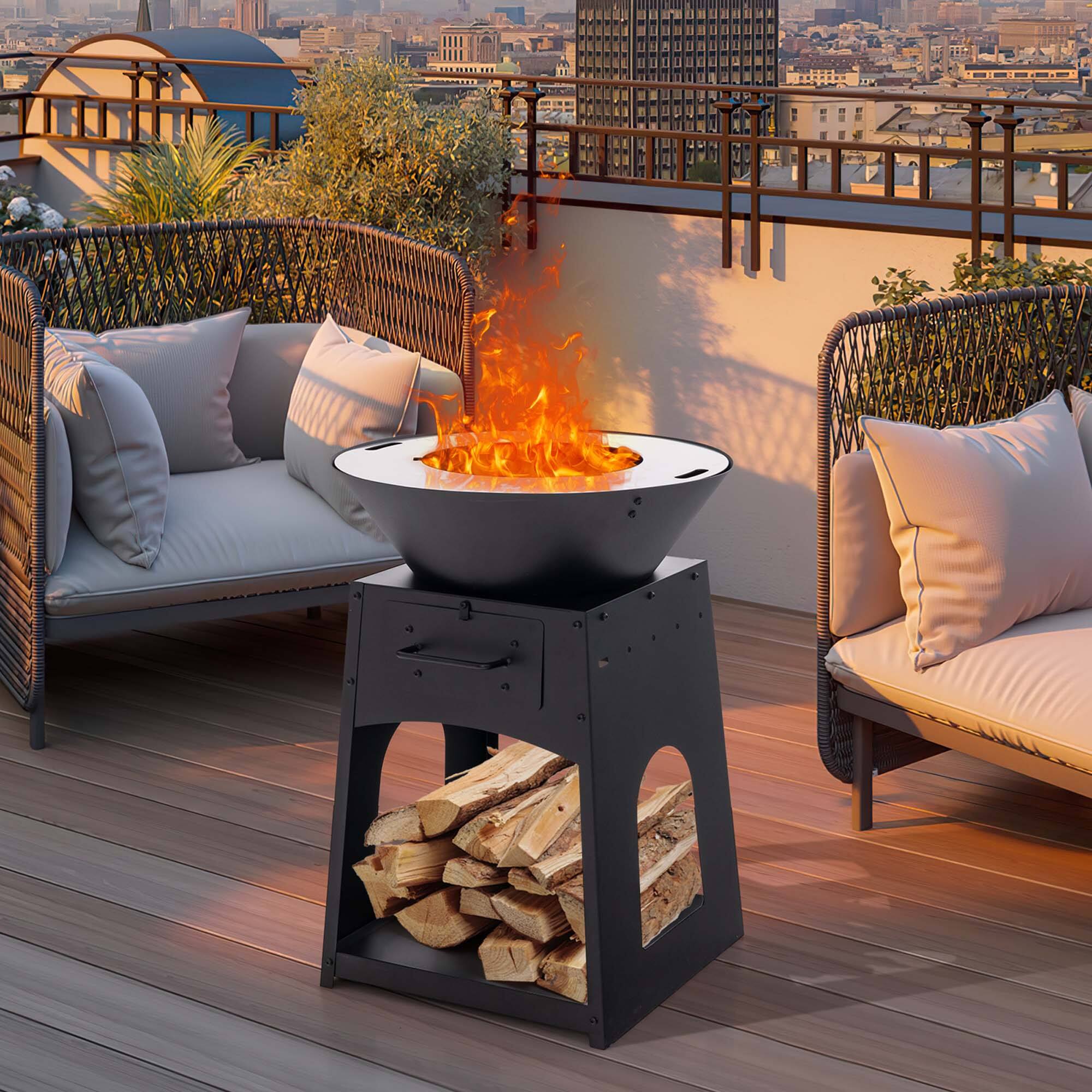 Alt View 11. Costway - 24" Heavy Duty Fire Pit with firewood rack Fire Poker Gloves Grilling Rack Outdoor - Black.