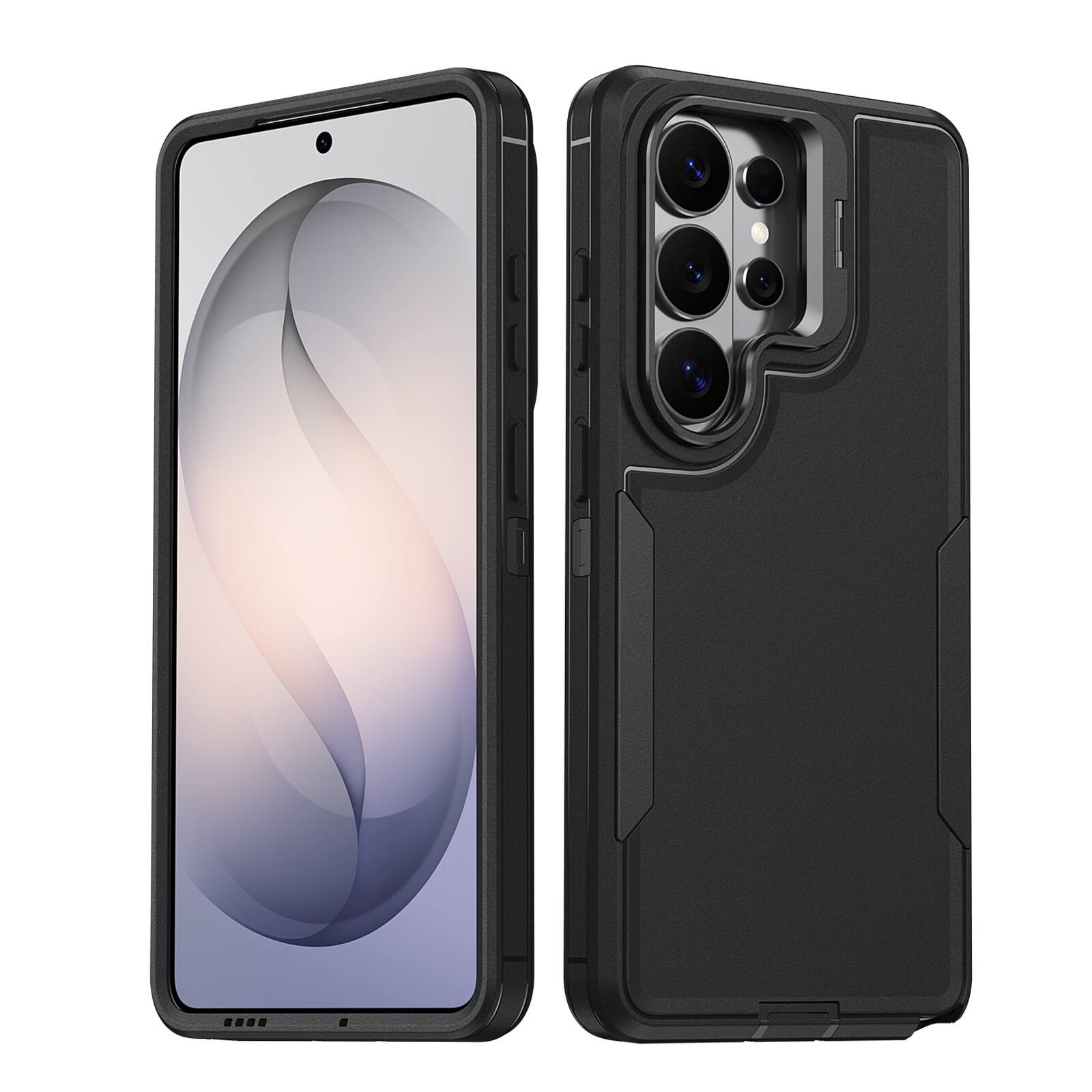Angle. Dteck - For Samsung Galaxy S26 Ultra Rugged Case, Heavy Duty Dual Layer Shockproof Lens Kickstand Drop Protection Cover - Black.