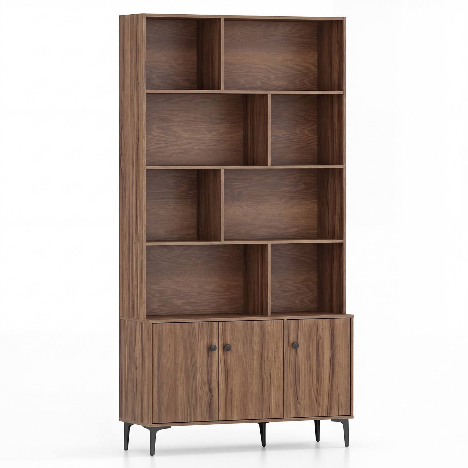 Alt View 8. Gymax - Gymax Bookshelf w/ Doors 5-Tier Floor Standing Bookcase w/ 2 Anti-Tipping Kits Walnut - Brown.