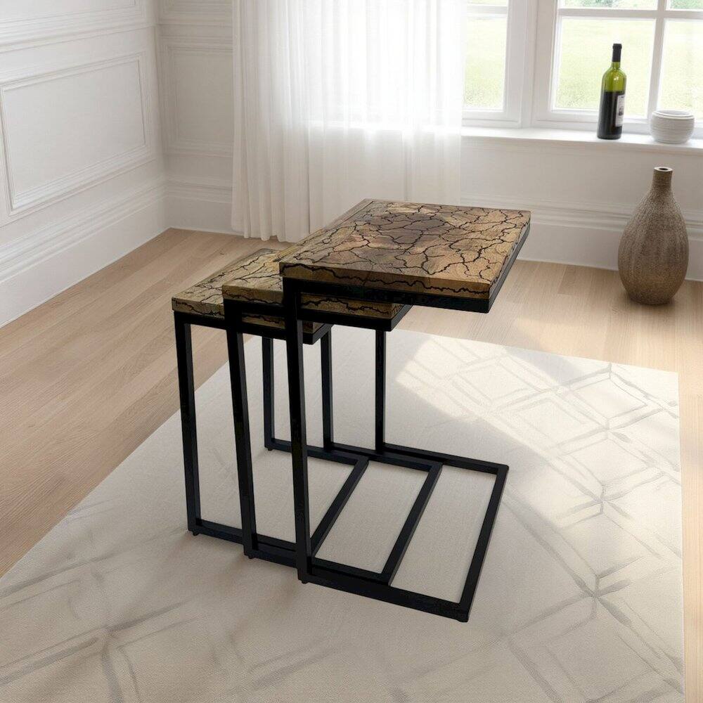 Left. Carolina Chair & Table - Electra 3 Piece Nesting Table Set - Electrified Wood - Black Iron - Chestnut, Black.