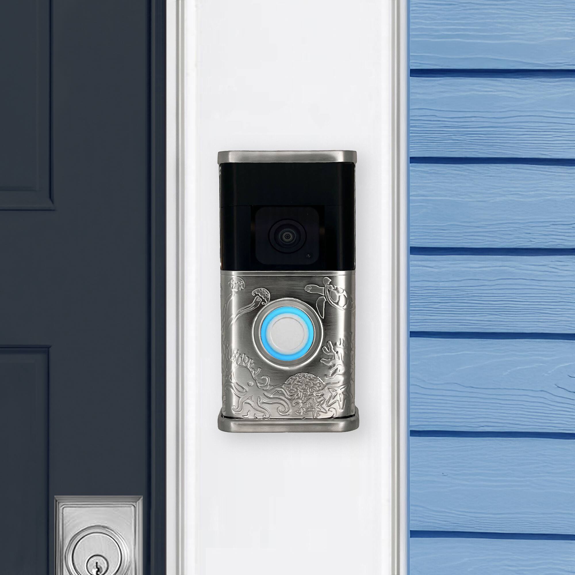 Alt View 3. Michael Healy - Coastal Video Doorbell Cover (Ring 3, 3 Plus, 4, Battery Plus and Battery Pro) - Nickel Silver.