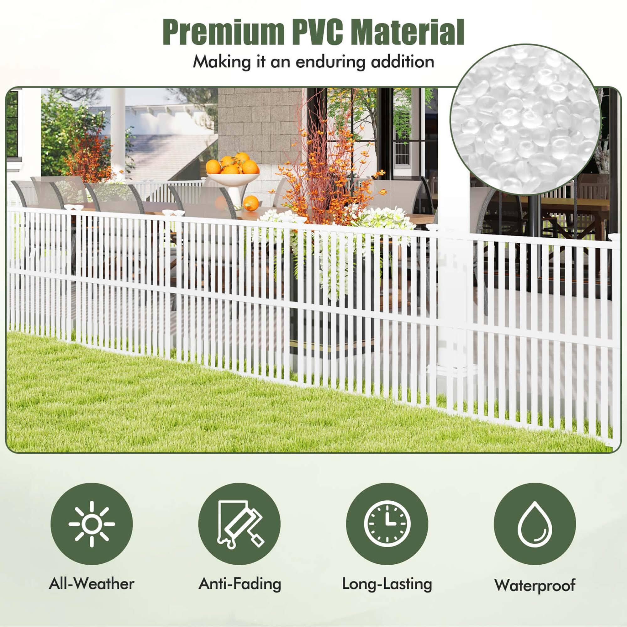 Premium PVC Material: Making it an enduring addition. All-Weather Anti-Fading Long-Lasting Waterproof.