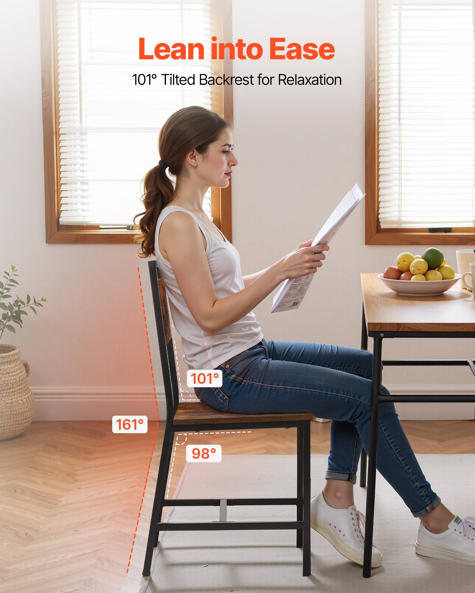 Lean into Ease  
101° Tilted Backrest for Relaxation  
161°  
98°