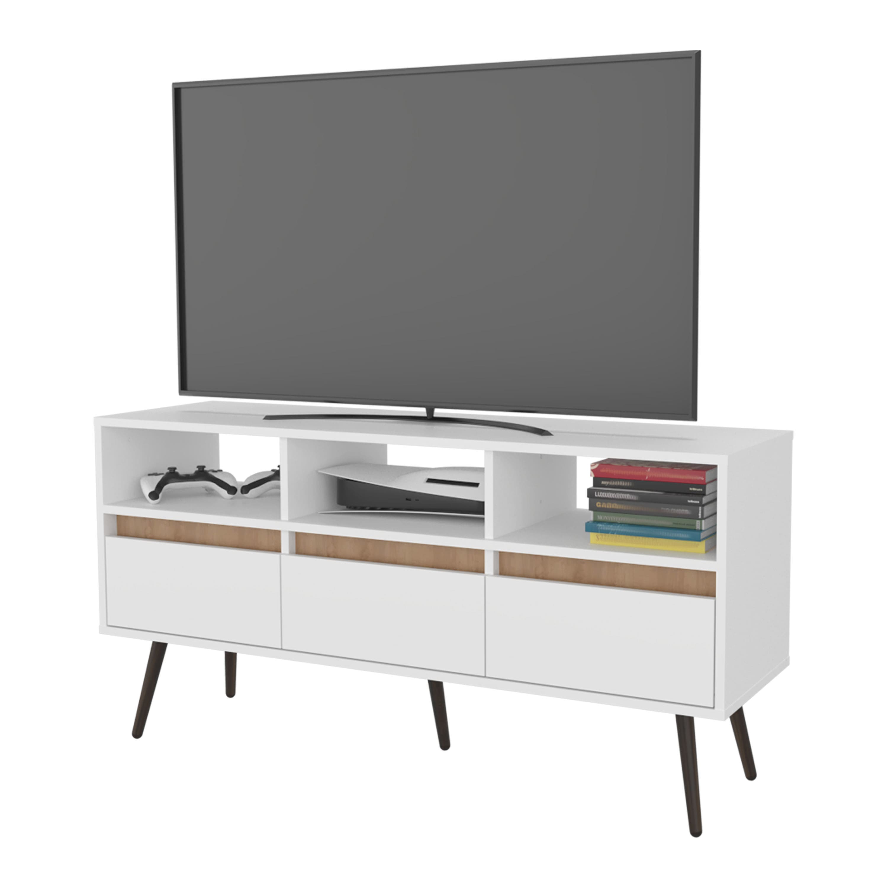 Spaco - Modern 47" TV Stand with 3 Drawers 3 Shelves, Multifunctional Storage, Scratch Resistant Surface, Conical Legs - Multicolor