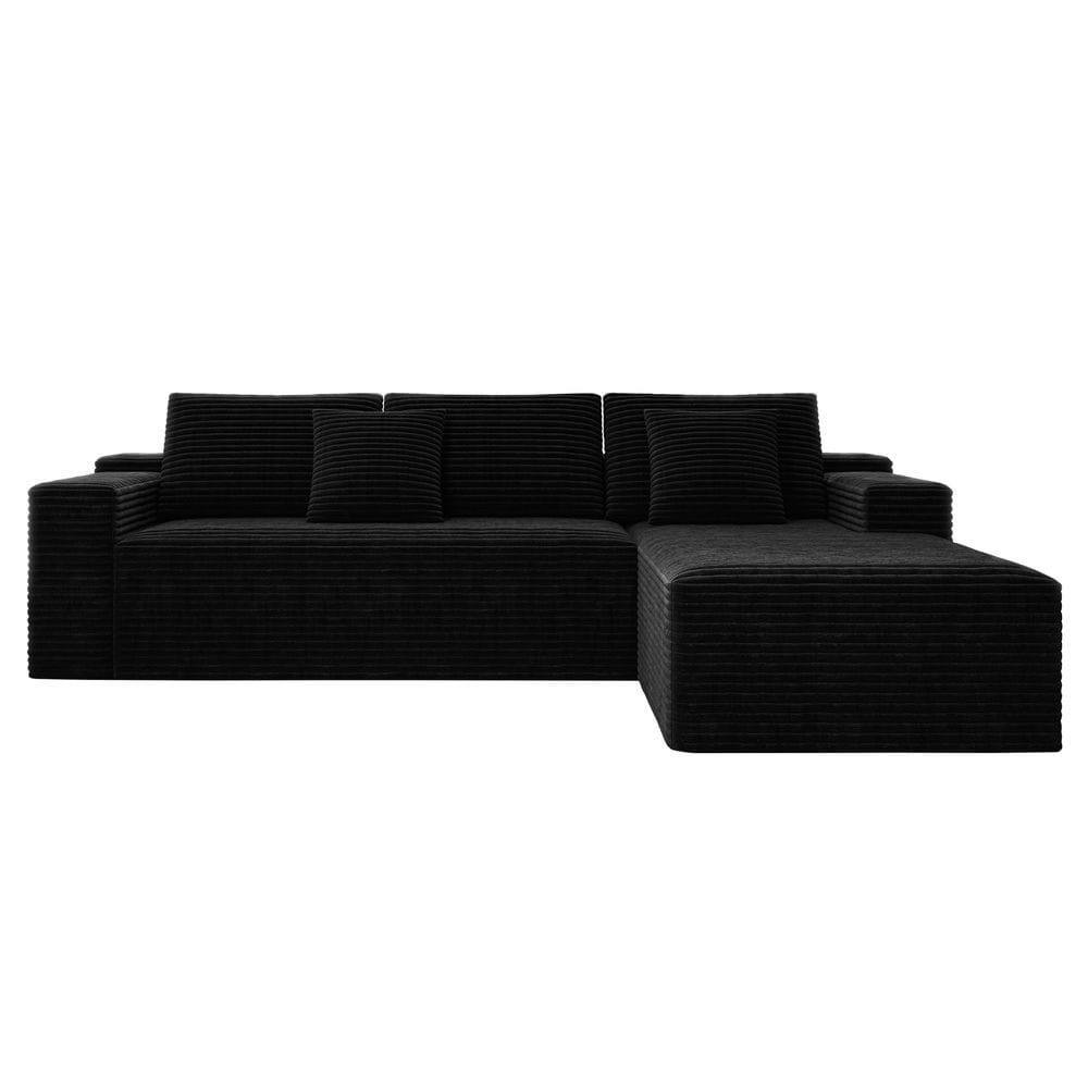 Back. Kadyn - 104" Right Chaise Modular Sectional, Cloud Couch Design with Deep Seats and Ready to Use Setup, Black - Black.