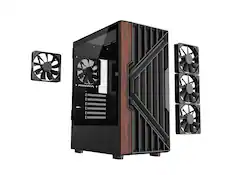 Front. DIYPC - DIYPC DIY-G18-WD Black USB3.0/Type C ATX Mid Tower Gaming Case w/ Tempered Glass & Walnut Wood Front, 4x120mm PWM Fans - Black.