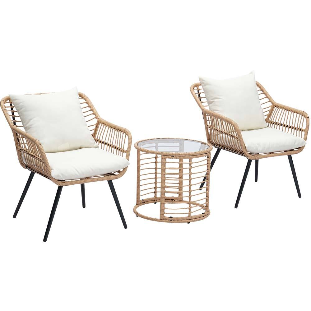 Alt View 1. Ainfox - Ainfox 3 PCS Wicker Sofa Patio Bistro Set - Nature.