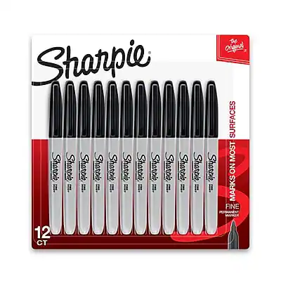 The Original Sharpie
FINE PERMANENT MARKER
MARKS ON MOST SURFACES
12 CT