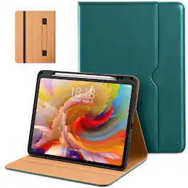 DTTO - Case for iPad Pro 13 Inch M5/M4,Premium Leather Business Folio Stand Cover with Pencil Holder, Auto Wake/Sleep - Green