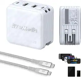 AVerMedia - GC313ProWHITE Elite Go Capture Card for Streaming Portable Charger Fast Charging USB C - White