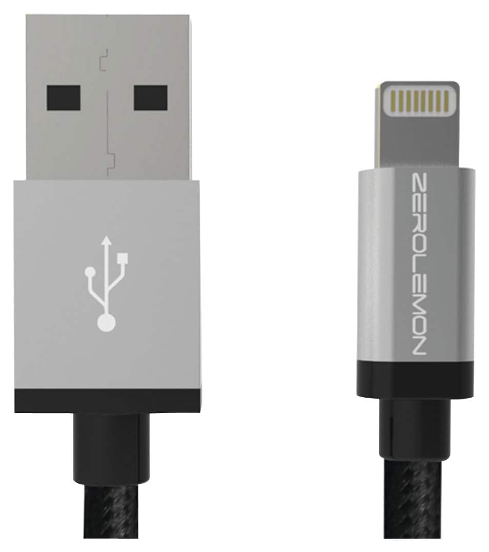 ZeroLemon - 3.2' Lightning-to-USB Cable - Black/Gray-Front_Standard