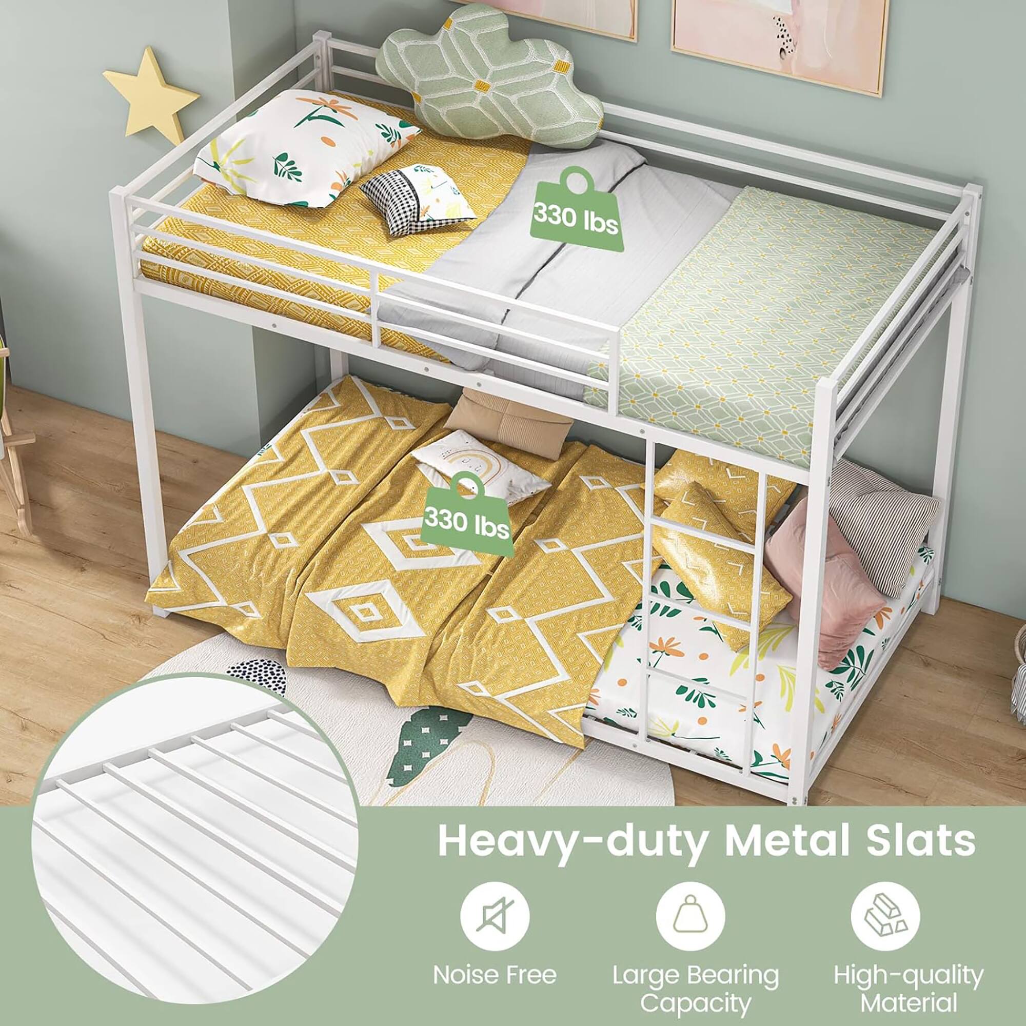 Heavy-duty Metal Slats  
330 lbs  
Noise Free  
Large Bearing Capacity  
High-quality Material