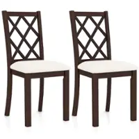 Costway Set of 2 Dining Chairs Wood Kitchen Side Chair with Inclined Backrest - Brown + White - Front_Zoom