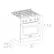 The image shows a stove with a white body and black knobs. The stove has a depth of 27 3/4" (705 mm) without the handle and 29 1/4" (743 mm) including the handle. The stove is 36" - 37 3/4" (914 mm - 953 mm) in length.