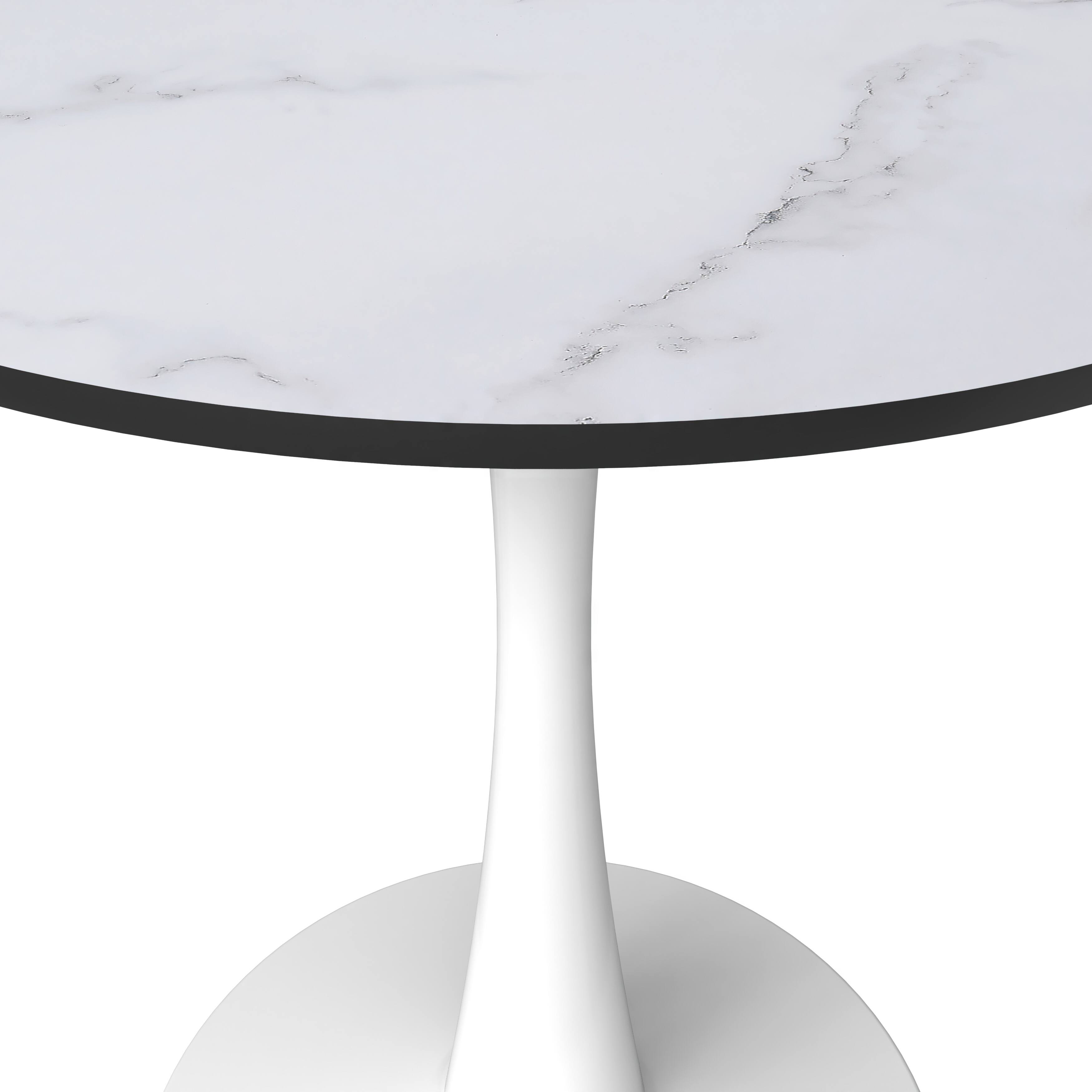 Alt View 4. LeisureMod - Bristol 24" Modern Round Dining Table with White Pedestal Base for Kitchen & Compact Spaces - MDF - Marbled White.