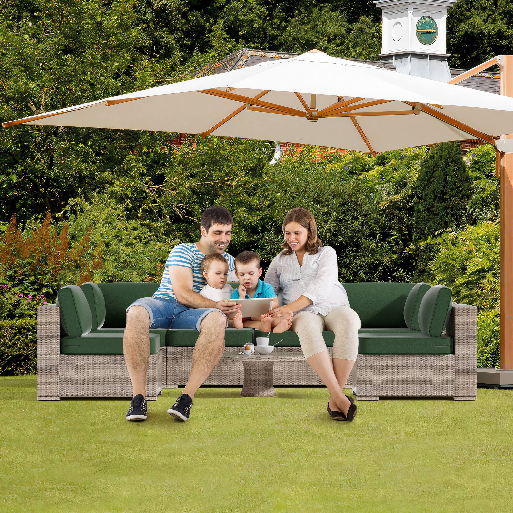 Back. RYHNUYNE - 14-Piece Outdoor Patio Sofa Cushions, Dark Green Seat Cushion with Zipper, Water-Resistant Patio Furniture Cushion - Dark green.